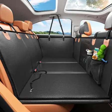 MYJAQI Hard Bottom Dog Car Seat Cover PU Leather Seat Extender for Back Seat