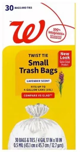 Walgreens Twist Tie Small Trash Bags 4-Gallon, 30 Count