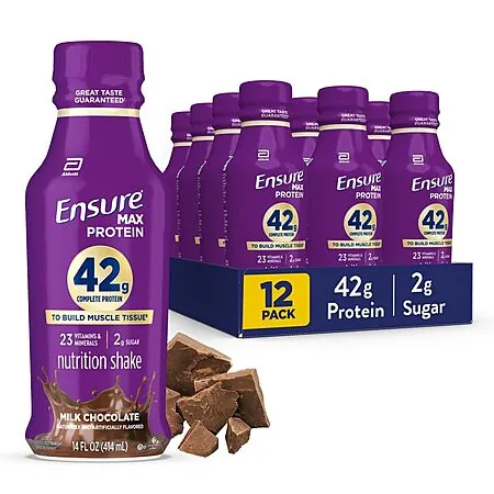 Select Accts: 12-Pk 14-Oz Ensure Max 42g Complete Protein Shake (Milk Chocolate)