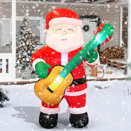 sewrung 6.5' Inflatable Santa Claus with Guitar