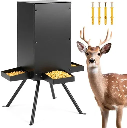 Costway 90lb Gravity Deer Feeder with 4 Feeding Trays and 4-Leg Stand