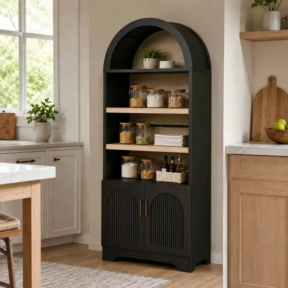 Bestier Arched Pantry Cabinet w/ Door Storage Base & Adjustable Shelves