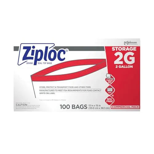 SC Johnson Professional Ziploc Brand Food Storage 2 Gallon Bags,100 Count Box