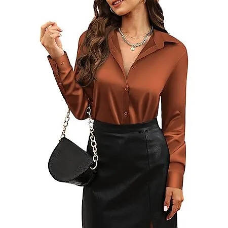 CUNLIN Women's Satin Button-Down Long-Sleeve Shirt (various)