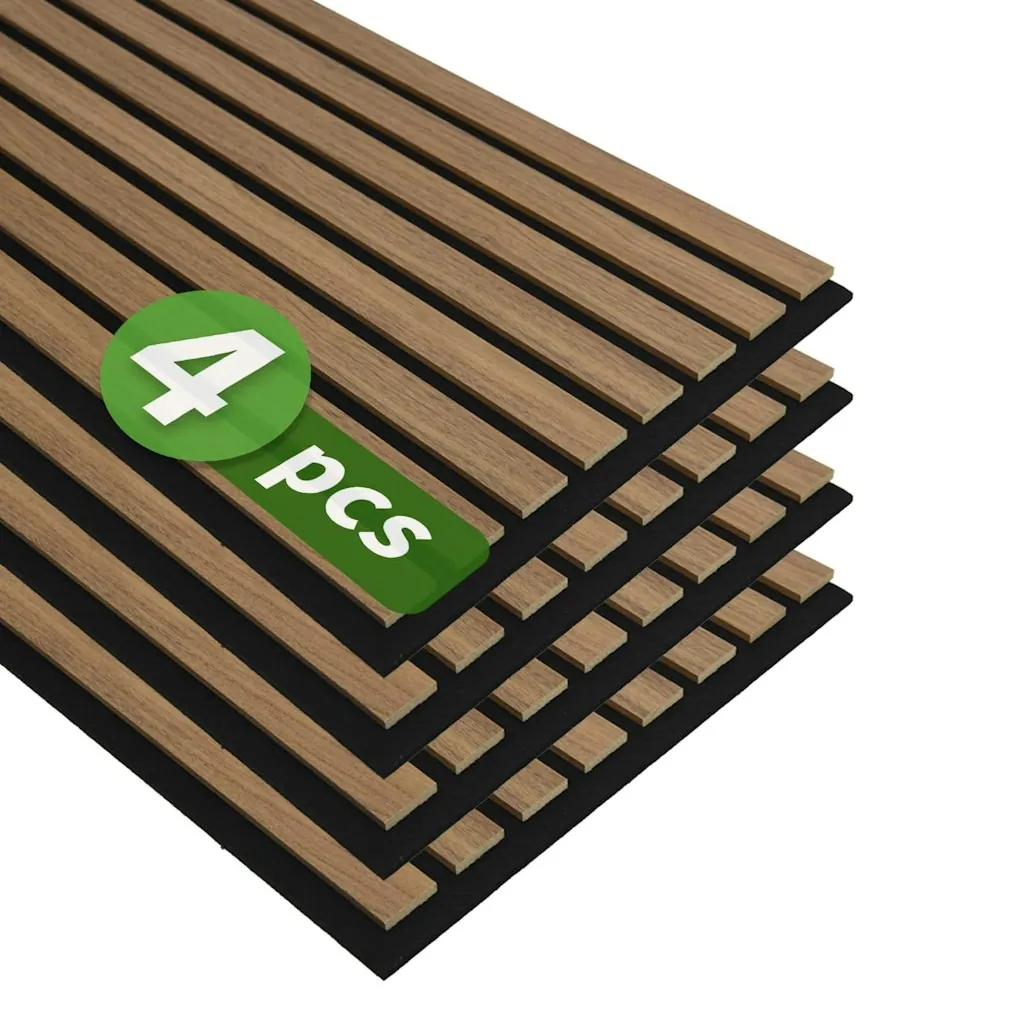 Art3d 12" x 93" Deep Walnut Acoustic Wood Slat Wall Panel 4-Pack
