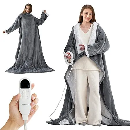 71" x 50" Bedsure Wearable Electric Blanket w/ Foot Pocket (Grey)