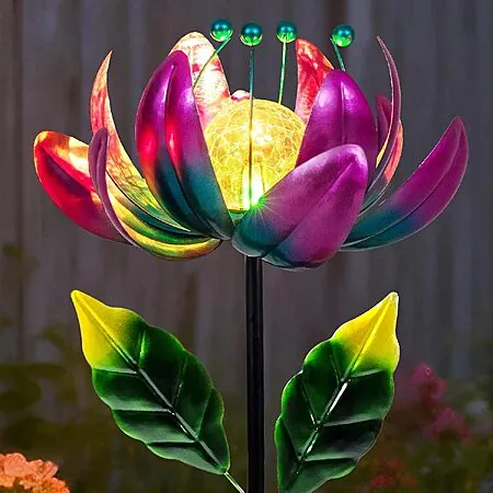 35" SUCUY Solar Metal Lotus Flower Wind Spinner w/ LED Crackle Glass (3 Colors)