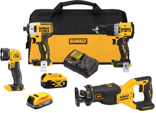 DEWALT 20V MAX XR Brushless 4-Tool Combo Kit with POWERSTACK Compact Battery, 5.0Ah Battery