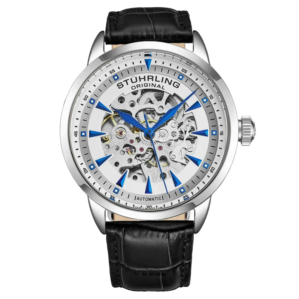 Stuhrling Original Skeleton Automatic Dress Watch w/ Alligator-Embossed Leather Strap