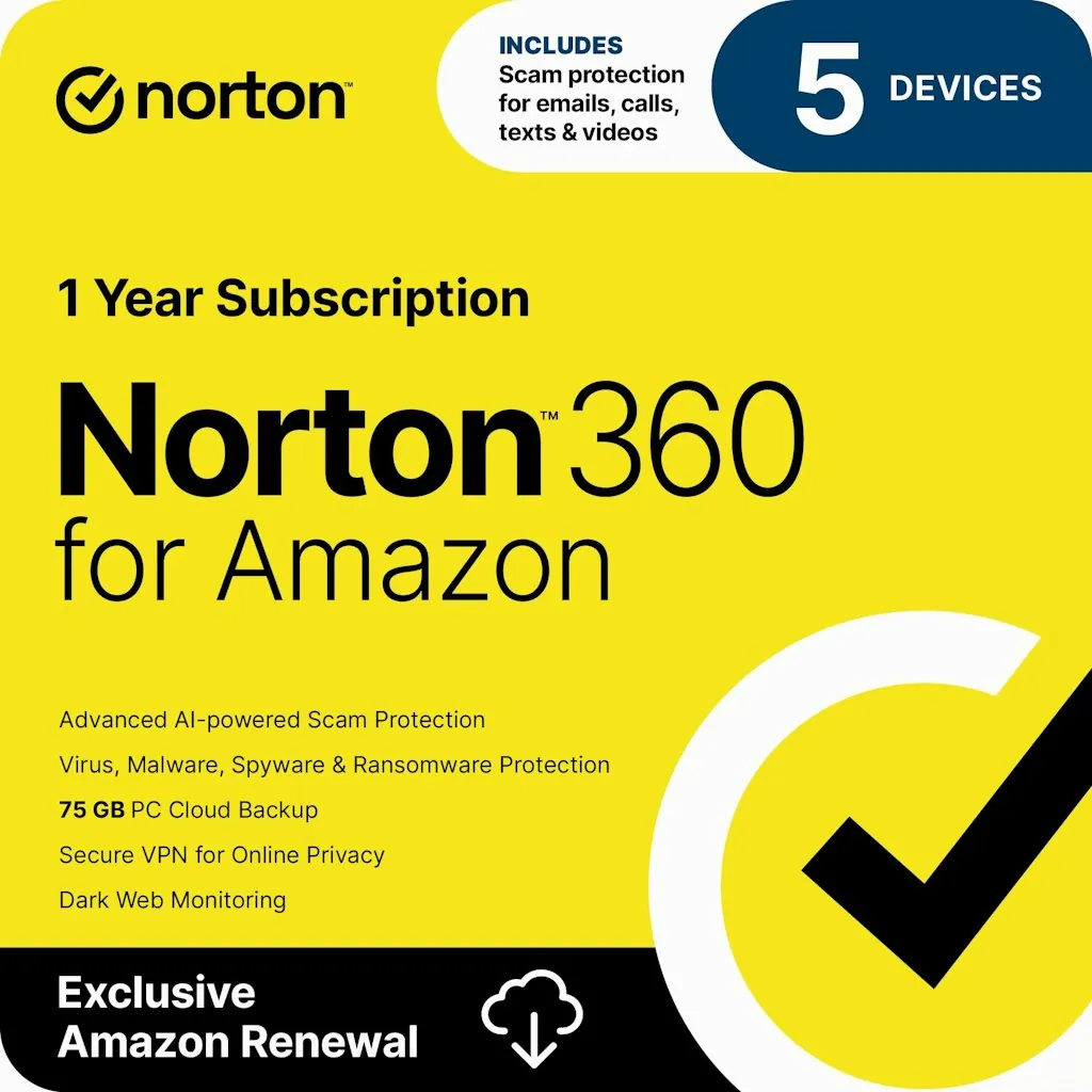 Norton 360 Antivirus Software for 5 Devices 1-Year Subscription