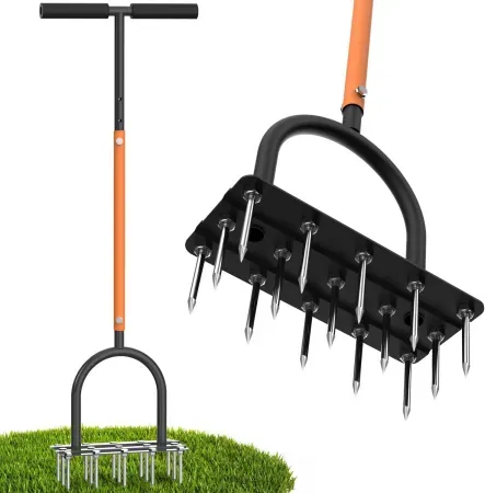 TOPHDY Height-Adjustable Manual Lawn Aerator Tool w/ 15 Iron Spikes