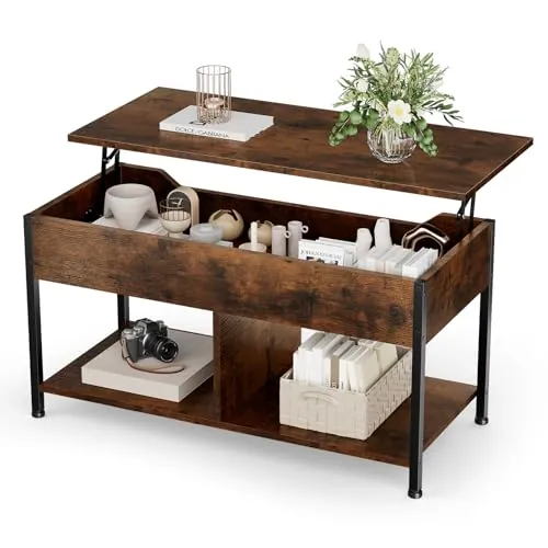 OLIXIS Coffee Table with Storage Rust Brown