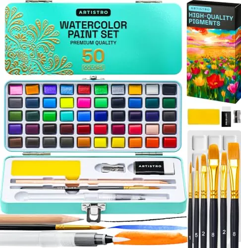 ARTISTRO 48-Piece Watercolor Portable Paint Set