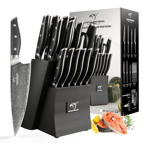Nanfang Brothers 16-Piece Damascus Steel Kitchen Knife Set with Block