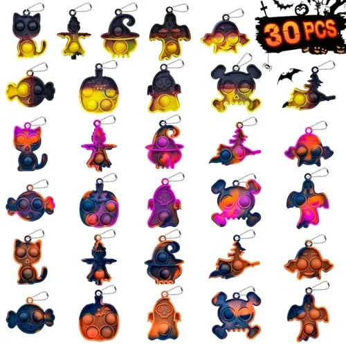 30-Pack Halloween Mini Pop Keychain Fidget Toys