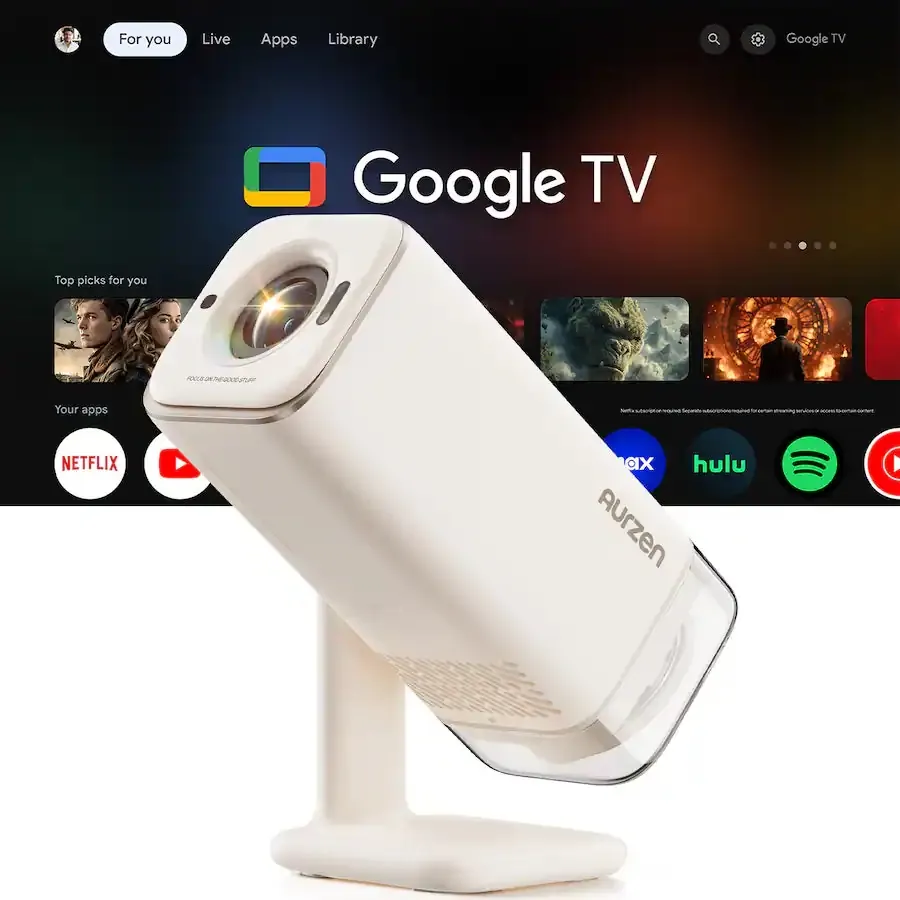 Aurzen Portable 300 ANSI Lumens 1080p Projector w/ Google TV