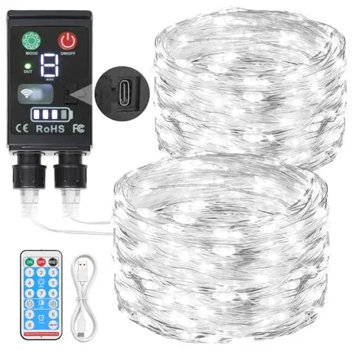 66ft 2-in-1 Rechargeable 200 LED Fairy String Lights