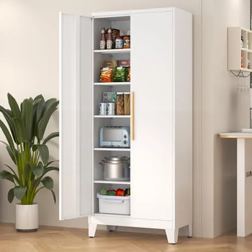 75.3" Tall Metal Pantry Storage Cabinet with 2 Doors & 5 Adjustable Shelves