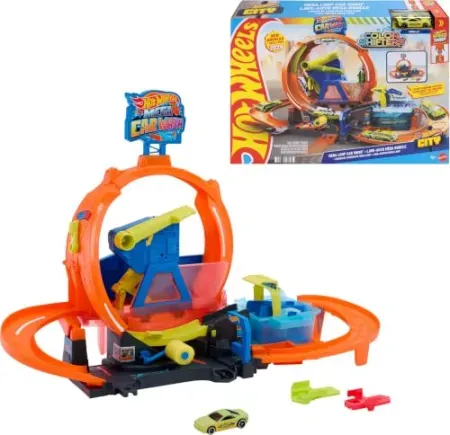 Hot Wheels City Mega Loop Car Wash Playset w/ Color Shifter Vehicle