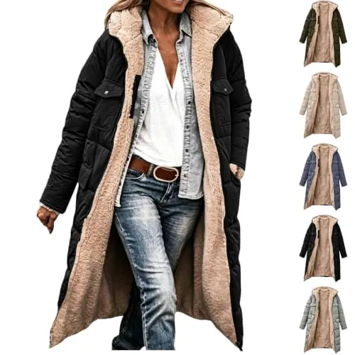 Reversible Long Puffer Coat for Women Sherpa Lined Quilted Coat