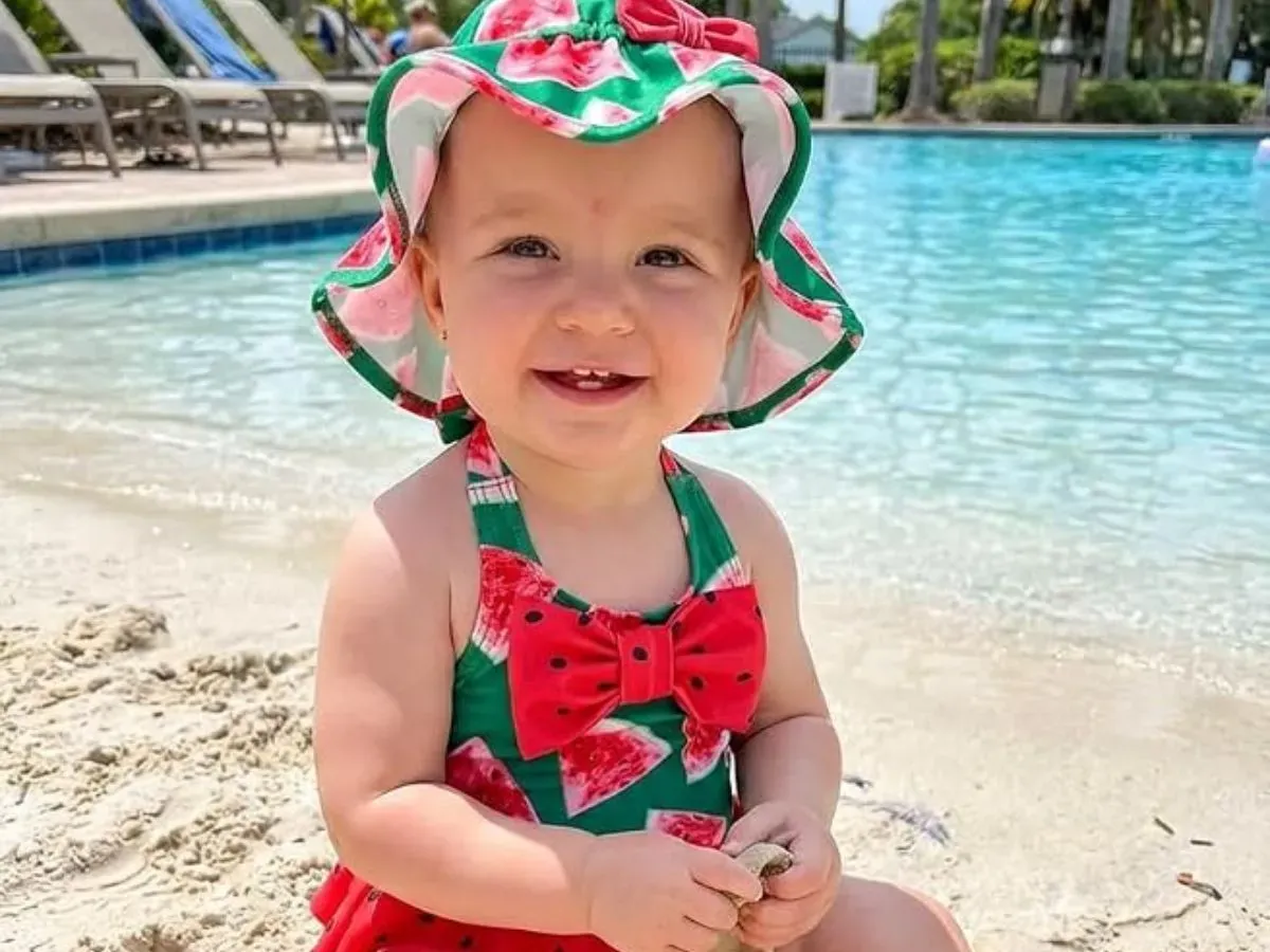 JiAmy Baby Girl & Toddler Swimsuit & Hat Set