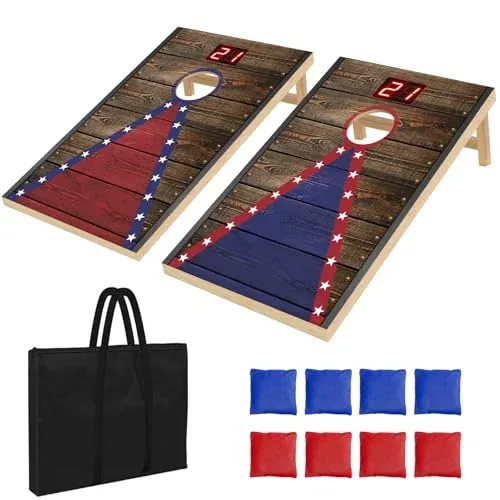 HQGZQL Regulation-Size 4' x 2' Electronic Cornhole Board Set with Automatic Scoring