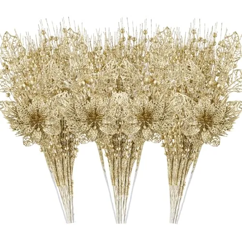 24 Pack Christmas Tree Ornaments - Artificial Flowers