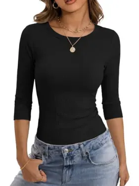 GKBK Women's 3/4 Sleeve Tops Crew Neck