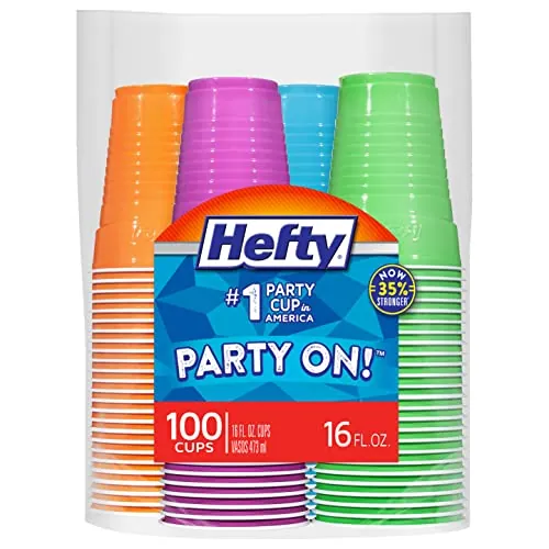 Hefty Party On Disposable Plastic Cups 100-Count 16-Oz