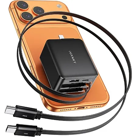 iVANKY 4-in-1 45W GaN Retractable Wall Charger w/ 2x Built-In USB-C Cables