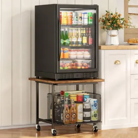 SPACECARE Mini Fridge Stand Cart w/ Storage Wire Basket
