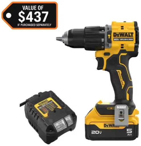 DEWALT ATOMIC 20V 1/2 in. Hammer Drill Kit with 5.0 Ah Battery