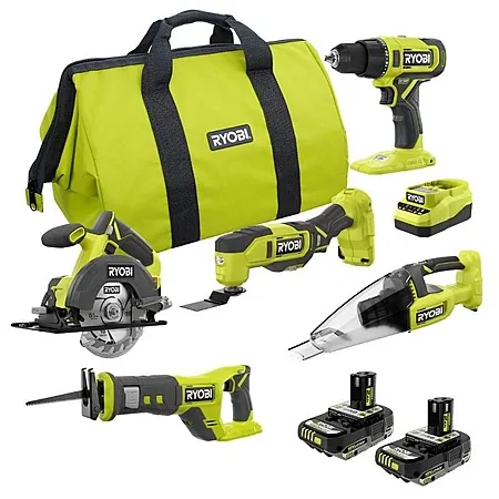 RYOBI ONE+ 18V Cordless 5-Tool Combo Kit w/ 2x 2 Ah HP Batteries & Charger