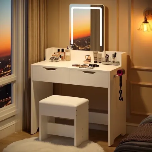 Bestier White Vanity Desks Set with Mirror and Lights