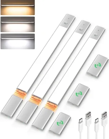 3-Count EZVALO 19.7" Under Cabinet Rechargeable Lights w/ 3 Batteries