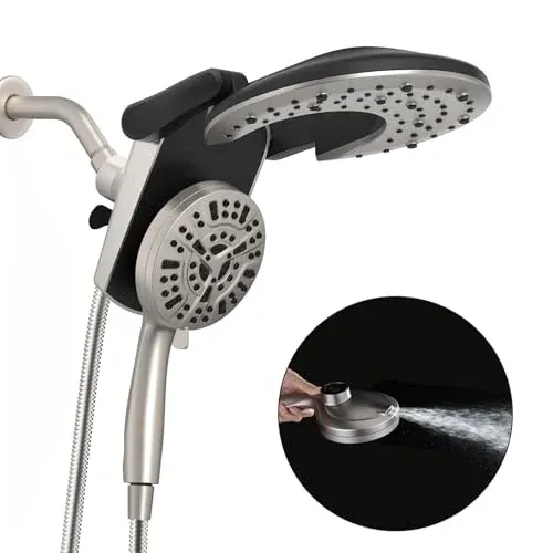 Foldable Rainfall Shower Head with 9 Spray Settings and Handheld Combo