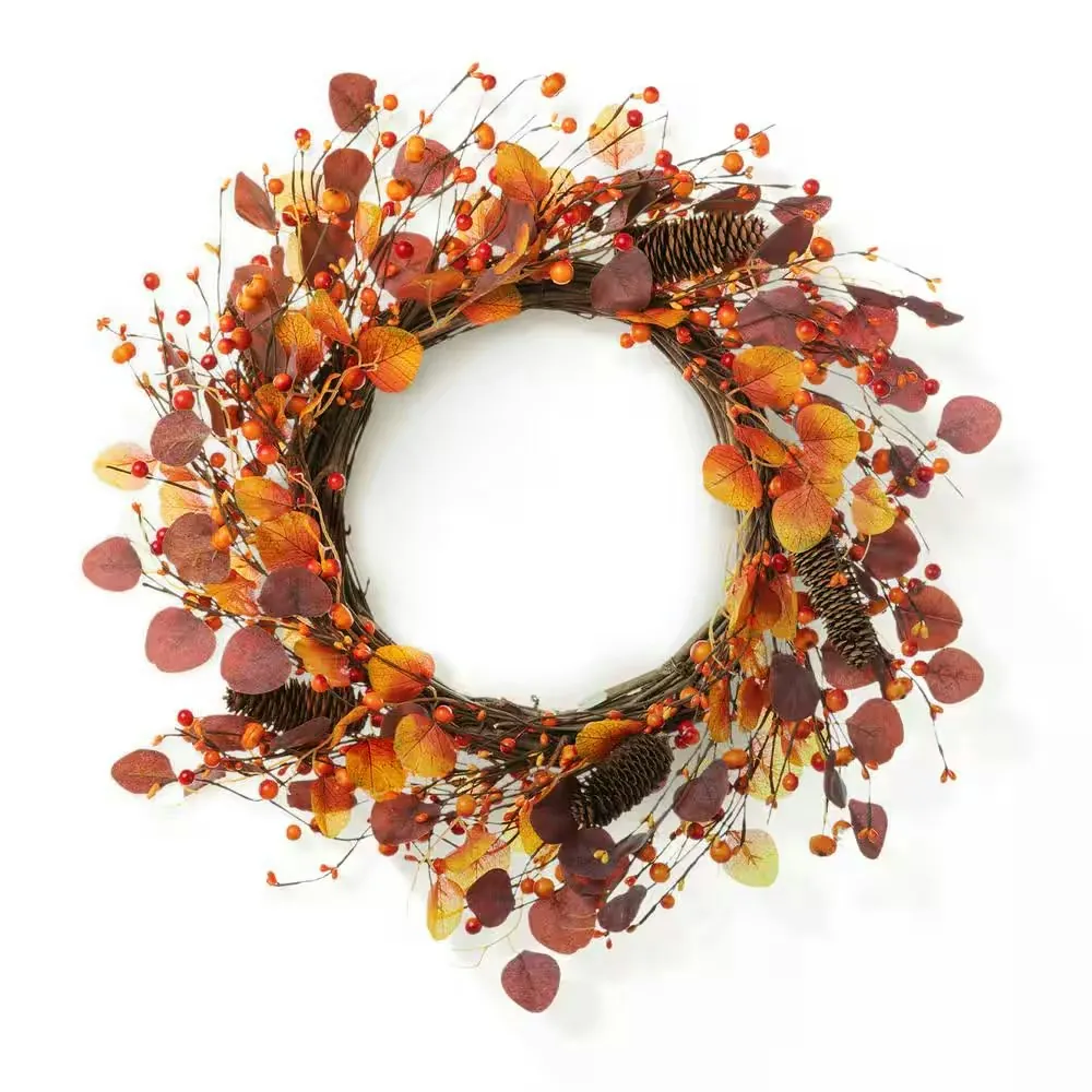 Glitzhome 22" Fall Eucalyptus Berry Artificial Wreath