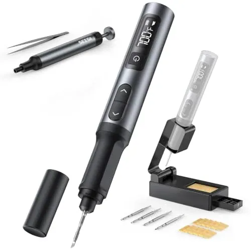 SEESII S01 16W Cordless Soldering Iron Kit with Digital Display, 4 Tips & Foldable Stand