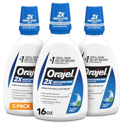 Orajel Mouth Sore Medicated Rinse, Mint, 16 Oz, 3-Pack