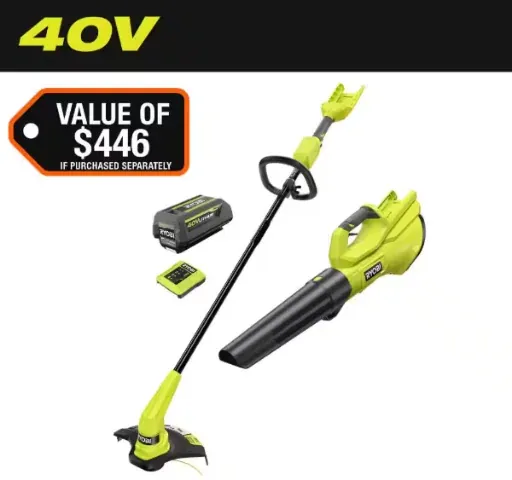 RYOBI 40V Cordless 12 in. String Trimmer and 475 CFM Blower Combo Kit with 4.0 Ah Battery