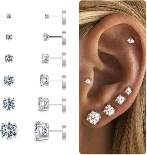 Flat Back Earrings - 6-Pairs