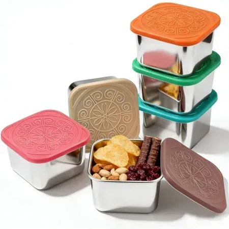 6-Pack 6oz MAXTBEE Stainless Steel Snack Box Containers w/ Silicone Lids