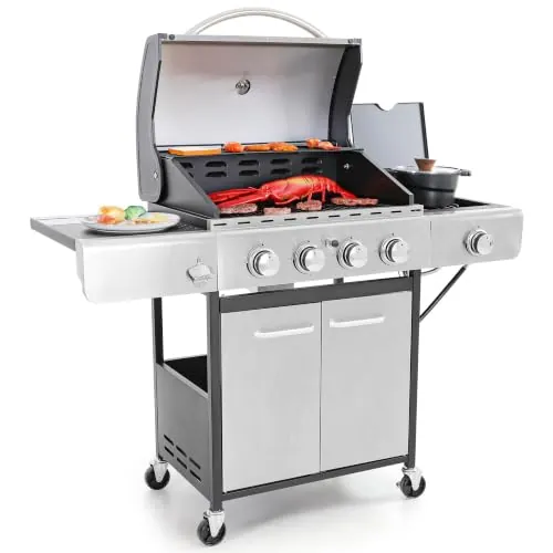Captiva Designs Propane Gas BBQ Grill with Side Burner 4 Burner 42,000 BTU