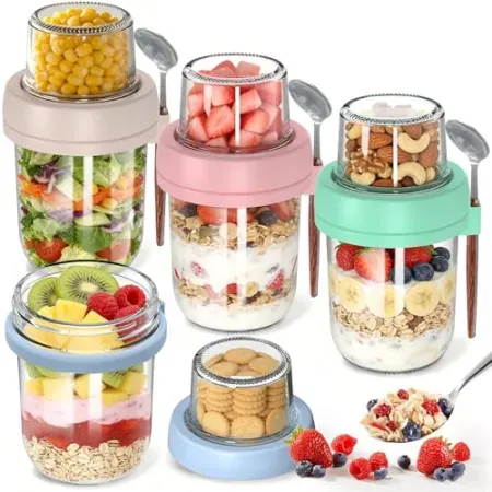 4-Pack Fcotsm 20oz Overnight Oats Containers w/ Lids and Spoon