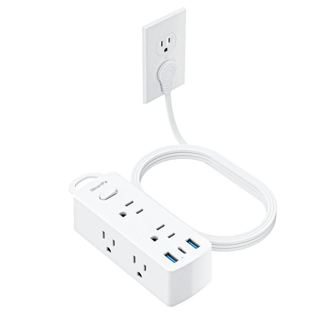 Flat Plug 6-Outlet Power Strip w/ 5-Foot Extension Cord