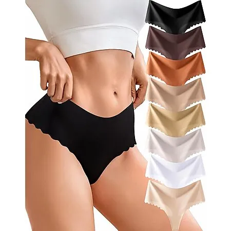 8-Pk Take Talk Women's Seamless High-Waisted No Show Thong Panties (Multicolor)