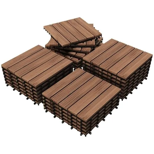 Yaheetech 12"x12" Interlocking Solid Fir Wood Patio Tiles 27-Pack