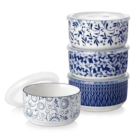 4-Pack 36oz vancasso Ceramic Serving Bowls with Lids