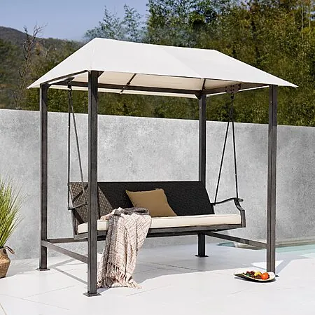 Grand Patio 3-Seat Patio Swing Chair w/ Canopy (beige)