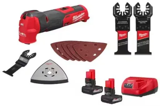 Milwaukee M12 FUEL 12V Oscillating Multi-Tool w/5.0Ah Battery 2-Pk Starter Kit & Nitrus Carbide Blade (2-Pk)